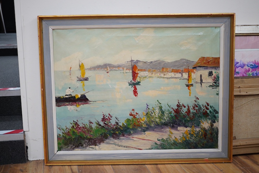 Follower of Cecil Rochfort D'Oyly John (1906-1993), oil on canvas, 'South of France', signed and inscribed verso, dated 1977 60 x 80cm. Condition - fair, craquelure throughout